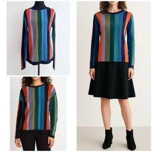 EUC etc Cashmere Blend Rainbow Colorful Striped Oversized Sweater XS​​